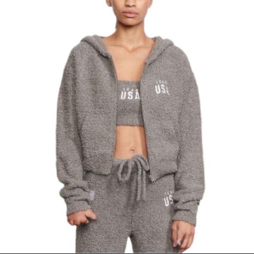 Gray SKIMS Olympic Hoodie with Team USA Logo